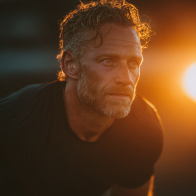 Група чоловіків середнього віку займається йогою